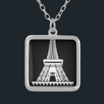 Eiffelturm Schwarz-weißes Bild Versilberte Kette<br><div class="desc">Paris Eiffelturm Schwarz-Weiß-Bild</div>