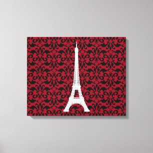 Eiffelturm-Silhouette, Damask - White Black Red Leinwanddruck