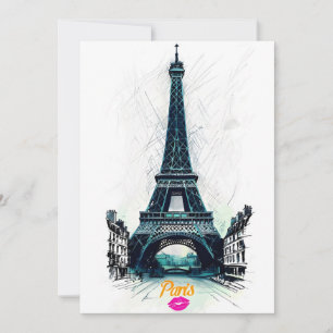 Eiffelturm Skizze Druck, Linienzeichnung, Paris Einladung