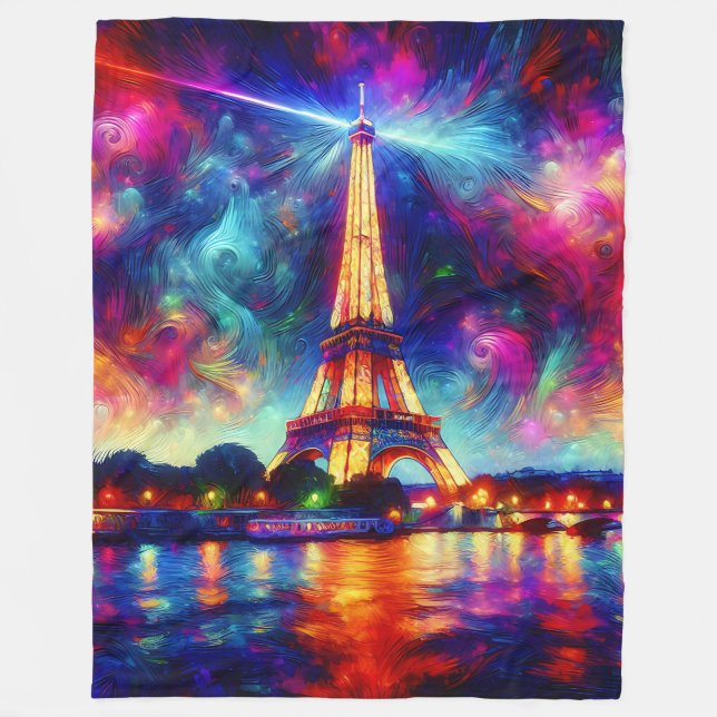 "Eiffelturm: Sonnenuntergang auf der Seine" Fleecedecke (Vorderseite)