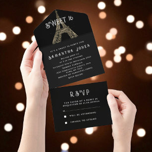 Eiffelturm Sweet 16 Floral Sechzehn Paris Frankrei All In One Einladung