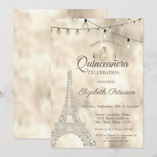 Eiffelturm, Tiara Gold Quinceañera Einladung