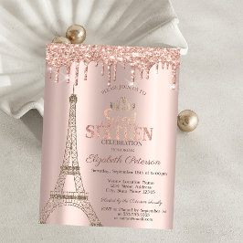 Eiffelturm, Tiara, Tropfen Rose Gold Sweet 16 Einladung