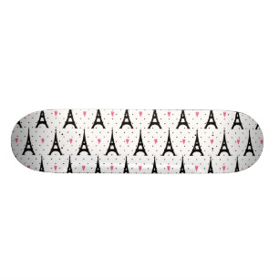 Eiffelturm-Tupfen-u. Herz-Muster Skateboard