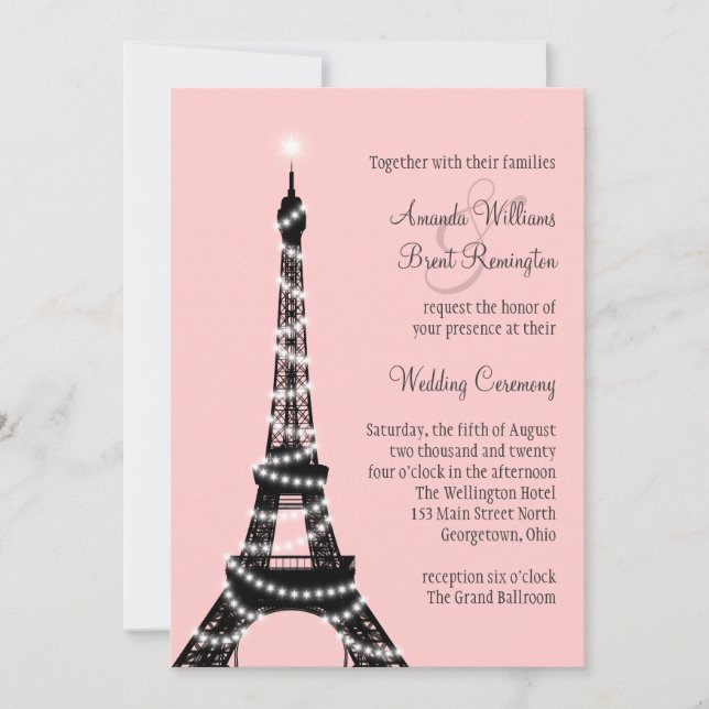 Eiffelturm Twinkles Wedding Invitation (pink) Einladung (Vorderseite)