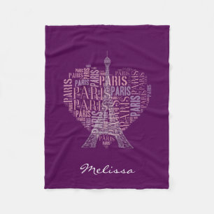 Eiffelturm u. Aufschriften Paris Deep Purple Fleecedecke