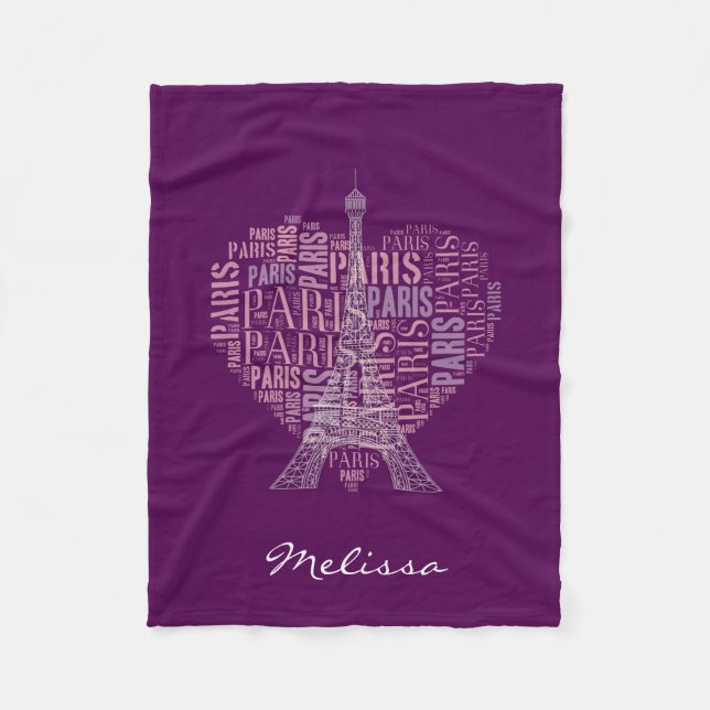 Eiffelturm u. Aufschriften Paris | Deep Purple Fleecedecke (Vorderseite)
