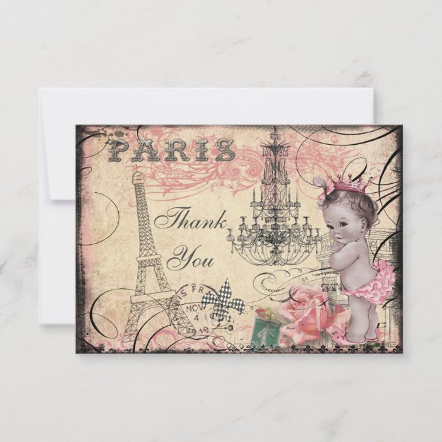Eiffelturm u. Leuchter Prinzessin-Baby danken Dankeskarte (Vorderseite)
