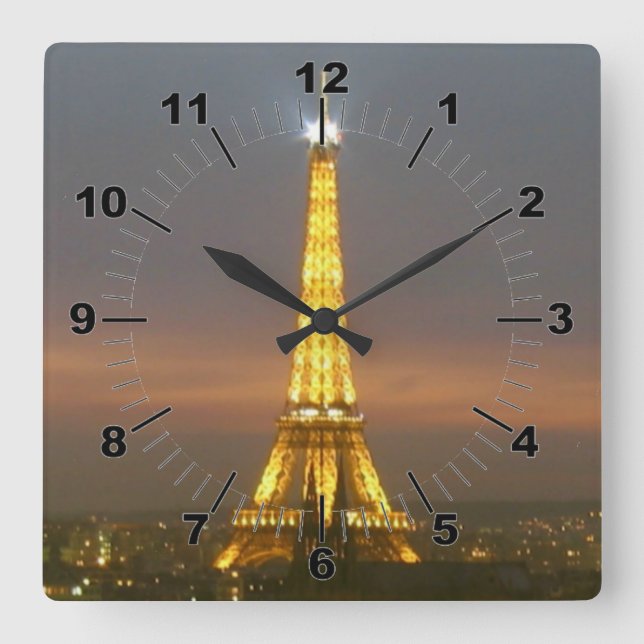 Eiffelturm-Uhr Quadratische Wanduhr (Vorderseite)