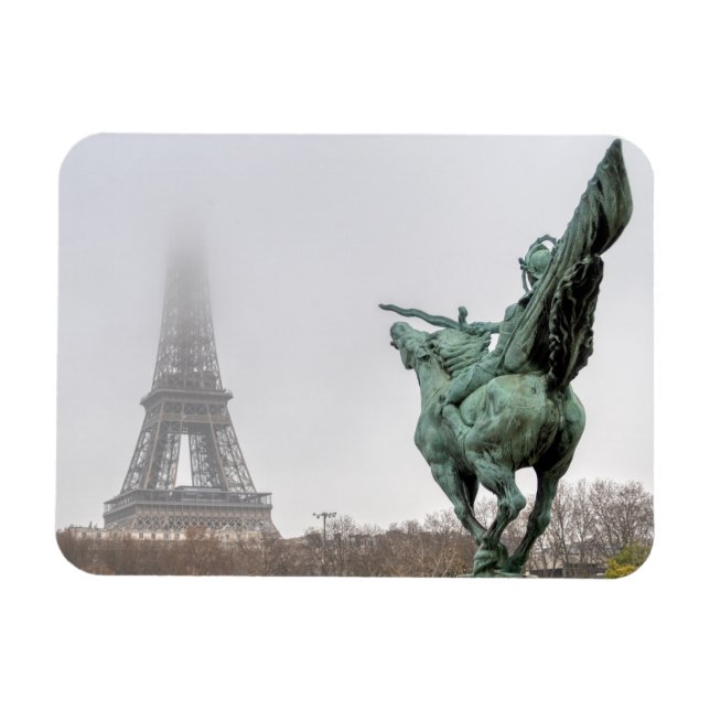 Eiffelturm und Bir-hakeim-Statue an einem schönen  Magnet (Horizontal)