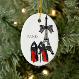 Eiffelturm und High Heels Rot, Schwarze Weihnachte Keramik Ornament
