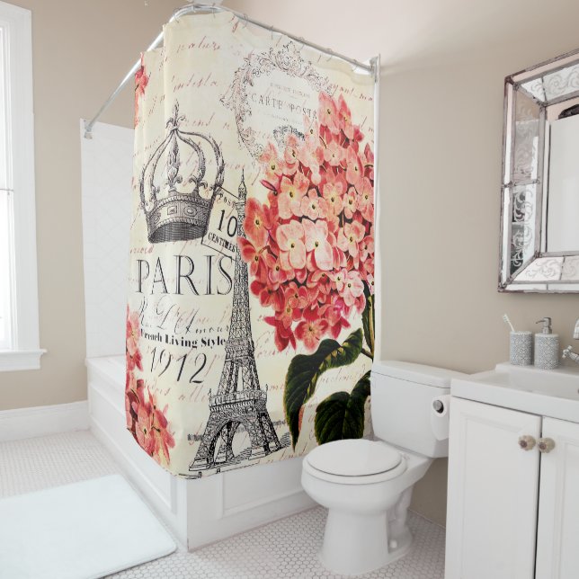 Eiffelturm und Hydrangea Duschvorhang (Beispiel)