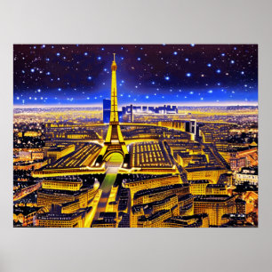 Eiffelturm und Paris unter den Sternen Poster