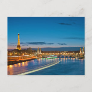 Eiffelturm und Pont Alexandre III bei Nacht Postkarte