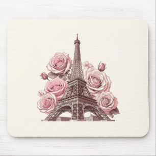 Eiffelturm und rosa Rosen in Paris Mousepad