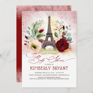 Eiffelturm Vintag Paris Pink Gold Baby Dusche Einladung