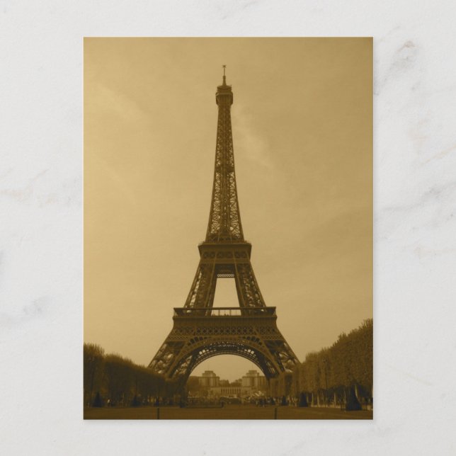 Eiffelturm Vorderansicht Sepia Postkarte (Vorderseite)