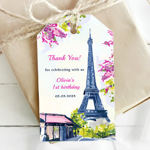 Eiffelturm Wasserfarbe Paris 1. Geburtstag Party Geschenkanhänger