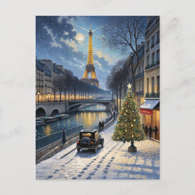 Eiffelturm Winterlandschaft Vintager Stil Postkarte (Vorderseite)