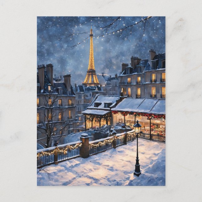 Eiffelturm Winternachtszene Postkarte (Vorderseite)