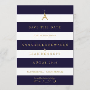 Eiffelturmgold mit Streifen Save the Date Karte