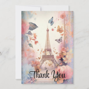 Eiffelturmschmetterlinge und Blume Dankeskarte
