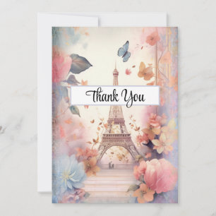 Eiffelturmschmetterlinge und Blume Dankeskarte