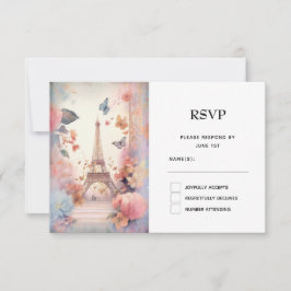 Eiffelturmschmetterlinge und Blume RSVP Karte