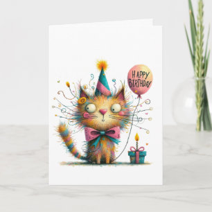 Eigenartige orange Katze mit Partyhut und Kuchen G Karte