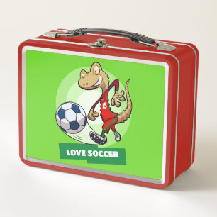 Eigenartiger Gecko-Liebe-Fußball-Funny-Fußball-Sta Metall Brotdose