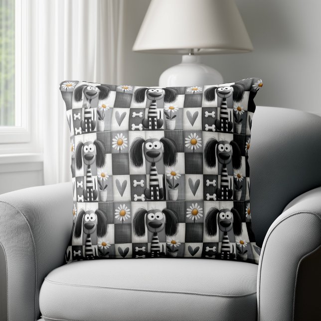Eigenartiges Patchwork-Gestreiftes Hundemuster Kissen (Von Creator hochgeladen)