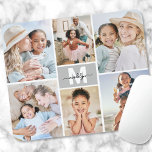 Eigene 6 FotoCollage erstellen Mousepad<br><div class="desc">Personalisierter Anfangsname Monogram Foto Collage Mouse Pad. Fügen Sie Ihrem Schreibtisch eine persönliche und stilvolle Touch mit diesem individuellen Mausklick hinzu, der sich perfekt für den Zuhause- oder Büroeinsatz eignet. Das Design verfügt über eine graue Box in der Mitte mit einem sauberen weißen Initial und einem schwarzen Skriptnamen für einen...</div>