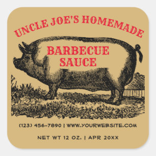 Eigene Barbecue Sauce Vintag Vorlage 1890 Quadratischer Aufkleber