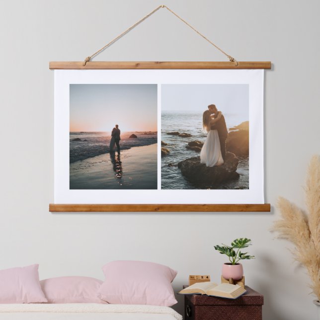 Eigene benutzerdefinierte 2-FotoCollage hinzufügen Wandteppich Mit Holzrahmen (Schlafzimmer)