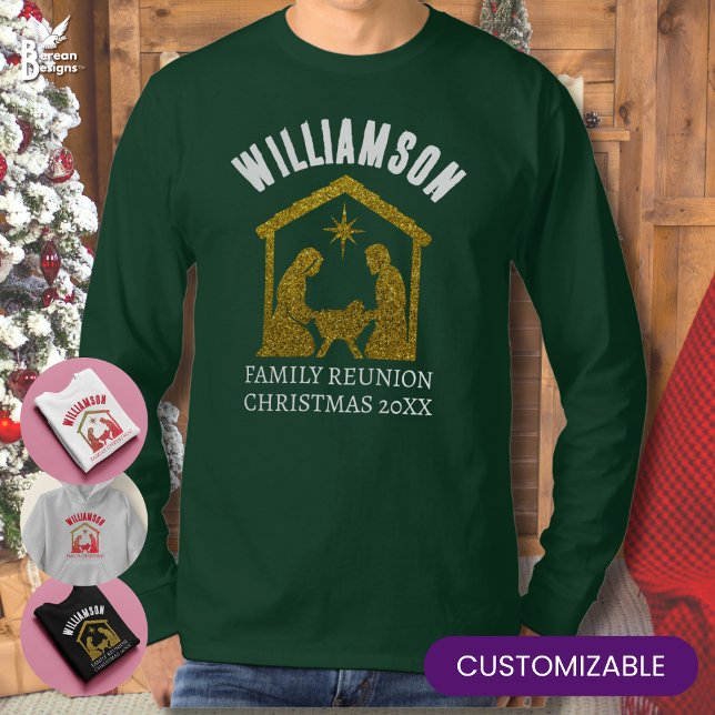 Eigene Christliche Glitzer Weihnachten Weihnachten T-Shirt (Personalized Christmas Family Sweater with custom name and text. Ideal for all the family.)
