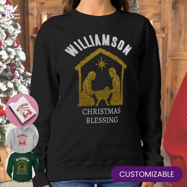 Eigene Christliche Weihnachtszeit Sweatshirt (Personalized Christmas Family Sweater with custom name and text. Ideal for festive family reunions.)