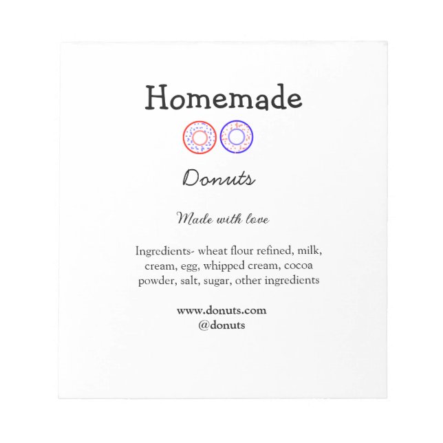 Eigene Donuts mit Liebe ergänzen Text-Website Notizblock (Vorderseite)