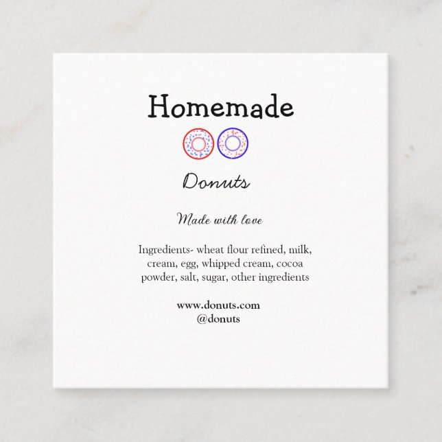 Eigene Donuts mit Liebe ergänzen Text-Website Quadratische Visitenkarte (Vorderseite)