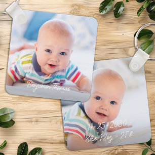 Eigene doppelseitige Baby-2-Foto-Geburtsstaten Schlüsselanhänger