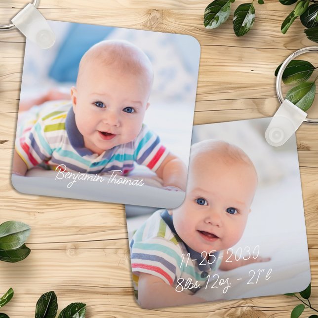 Eigene doppelseitige Baby-2-Foto-Geburtsstaten Schlüsselanhänger (Von Creator hochgeladen)