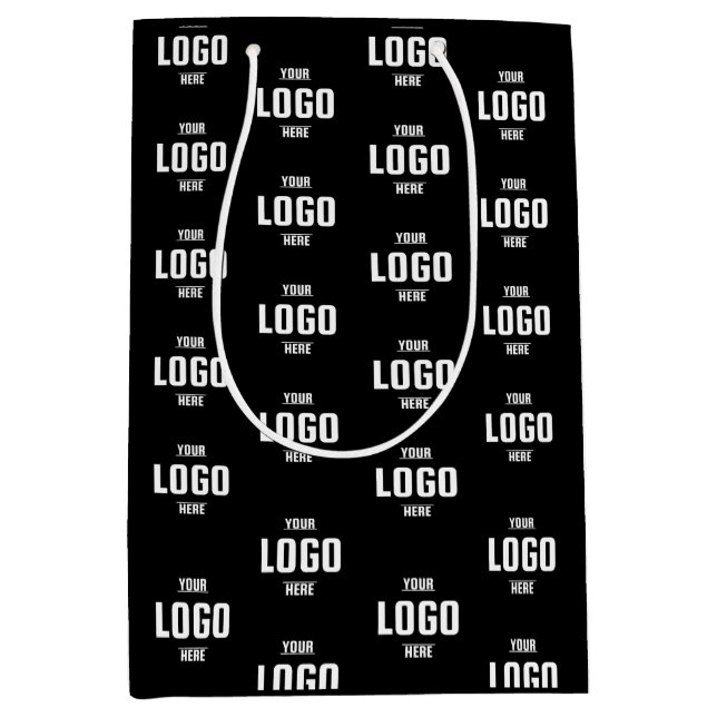 Eigene Firmenlogos - Schwarz Mittlere Geschenktüte (Vorderseite)