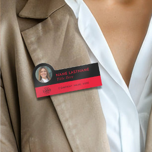 Eigene Foto-ID-Logo Titel Modern Red Black Simple Namensschild