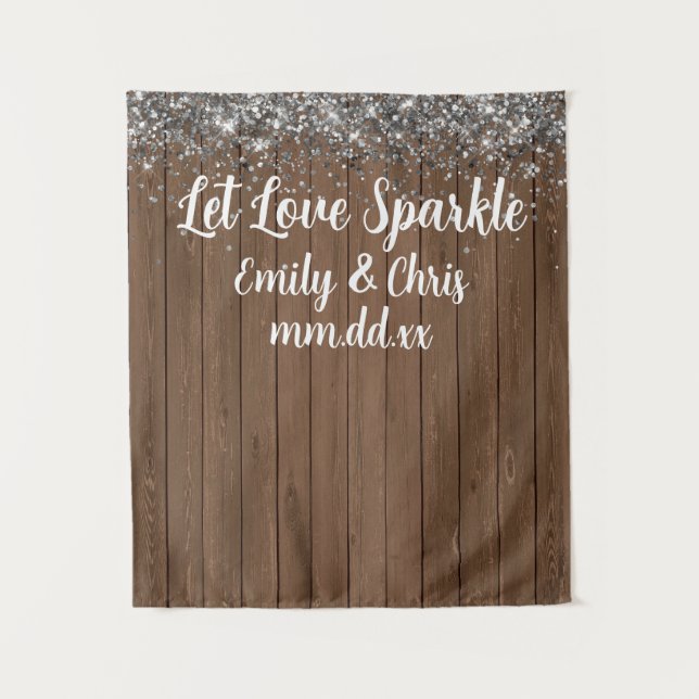 Eigene Gelassen Liebe Sparkle Hochzeit Rustikale H Wandteppich (Vorderseite)
