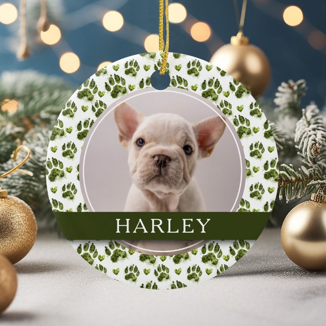 Eigene grüne Pfoten Print 2 Foto Keramik Ornament (Von Creator hochgeladen)