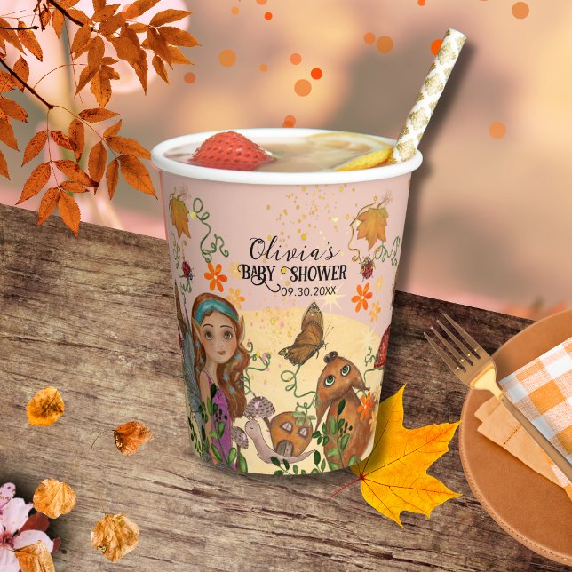 Eigene Herbstdusche für Märchen Pappbecher (Enchanted Autumn Fairy Baby Shower Custom Paper Cups)