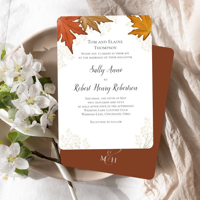 Eigene Hochzeit für Herbst Wasserfarben-Blätter Einladung (Fall autumn leaves custom invitation template.)