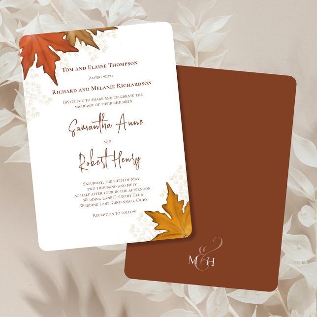 Eigene Hochzeit für Herbst Wasserfarben-Blätter Einladung (Fall leaves watercolor foliage invitations.)