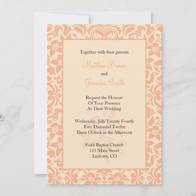 Eigene Hochzeitseinladung für Korallen oder Pfirsi Einladung (Vorderseite)