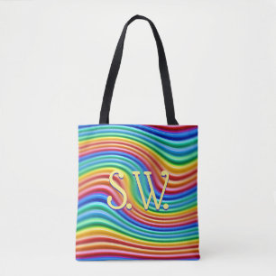 Eigene Initialen Rainbow Pride Tote Bag. Tasche