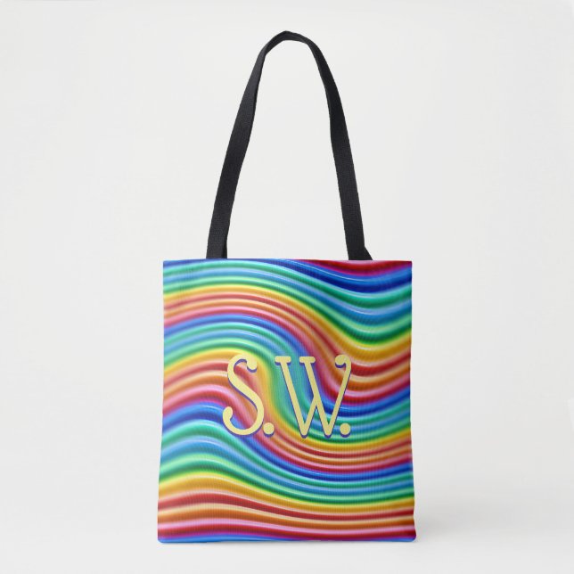 Eigene Initialen Rainbow Pride Tote Bag. Tasche (Vorderseite)
